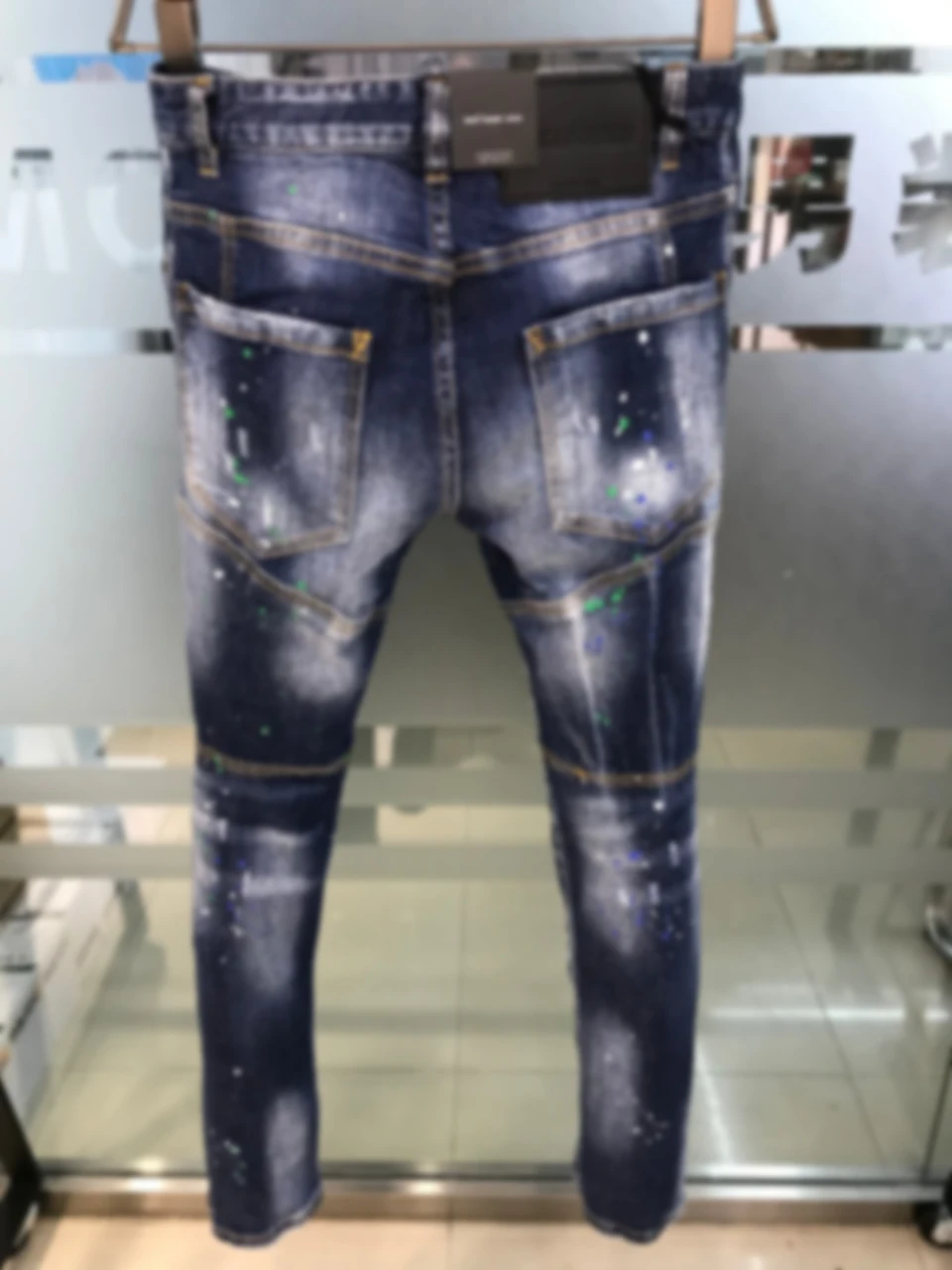2023 Spring/Summer New D2 Jeans Men's Fashion Men's Water Wash Worn Hole Patch Paint Slim Fit Small Feet Blue