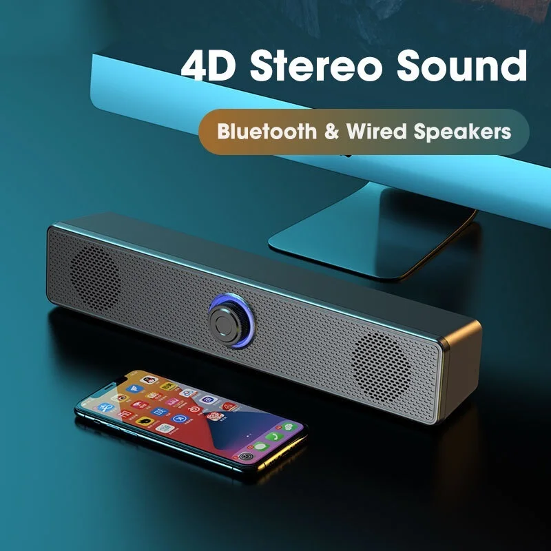 

4D Surround Soundbar Bluetooth 5.0 Computer Speakers Wired Stereo Subwoofer Sound Bar for Laptop PC Home Theater TV Aux Speaker