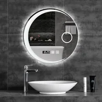 60cm 70cm 80cm LED Lights Moon mirror High Quanlity Reflection Silver Mirror With Black Steel Frame Round Bathroom Mirror