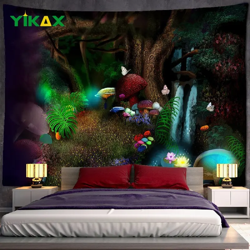 

Psychedelic Forest Tapestry Wall Hanging Fantasy Mysterious Witchcraft Plant Home Living Room Decor Background Cloth Tapestries