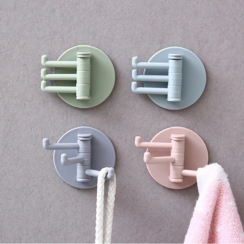

1 PC Rotatable Seamless Adhesive Hook Random Color Towel Hanger Bathroom Kitchen Free Punching Three-point Sticky Hook