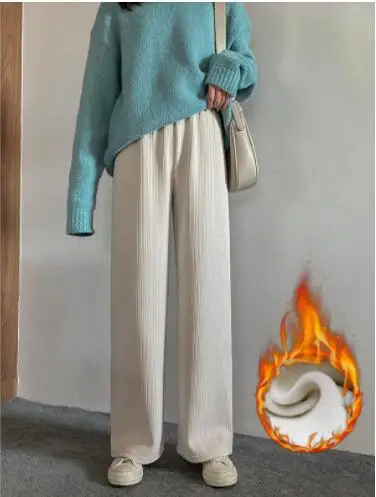 

Женские прямые свободные брюки осень-зима брюки бархат шениль с высокой талией широкие брюки женские универсальные брюки до пола