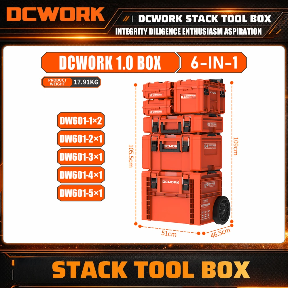 Фото Ящик для инструментов DCWORK STACK 1.0: Сверхпрочный переносной органайзер для инструментов со съемной ручкой-тележкой №1