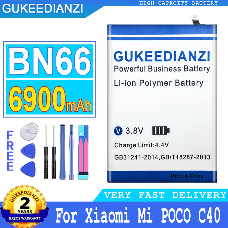 

6900mAh GUKEEDIANZI Battery BN66 For Xiaomi Mi POCO C40 Mobile Phone Big Power Bateria