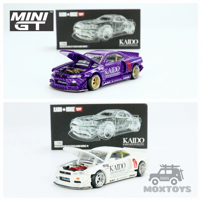 

Kaido House x MINI GT 1:64 Nissan Skyline GT-R R34 Kaido Works V2 White / V1 purple Model Car