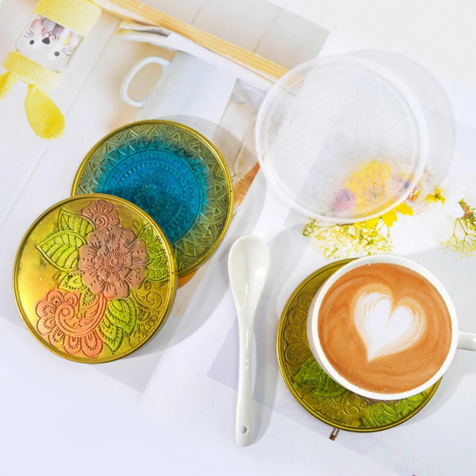 

2x Coaster Silicone Mold DIY Crafts Flower Pattern Epoxy Resin Coaster Molds