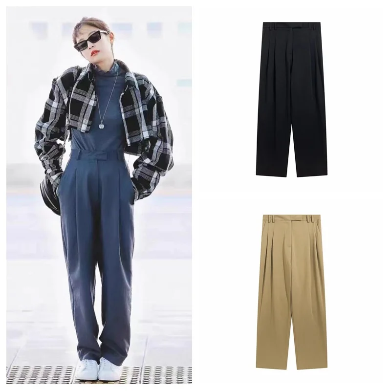 

Jin Chen Zhou Yutong Jennie The Same Straight Suit Pants High Waist Casual Wide Leg Pants Trousers Korean Style