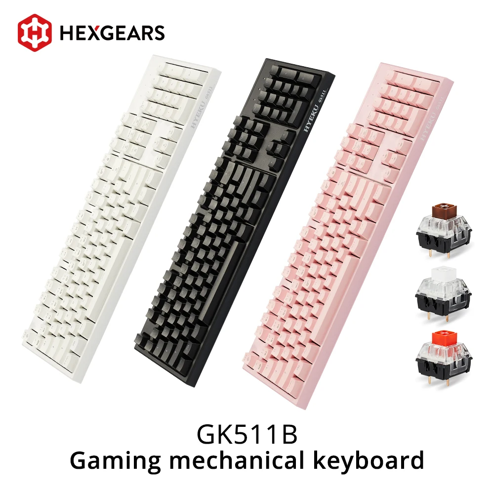 HEXGEARS GK511B PBT Keycaps Mechanical Keyboard Kailh Hot Swap Switch Gaming Keyboard 104 key White Pink teclado with backlit