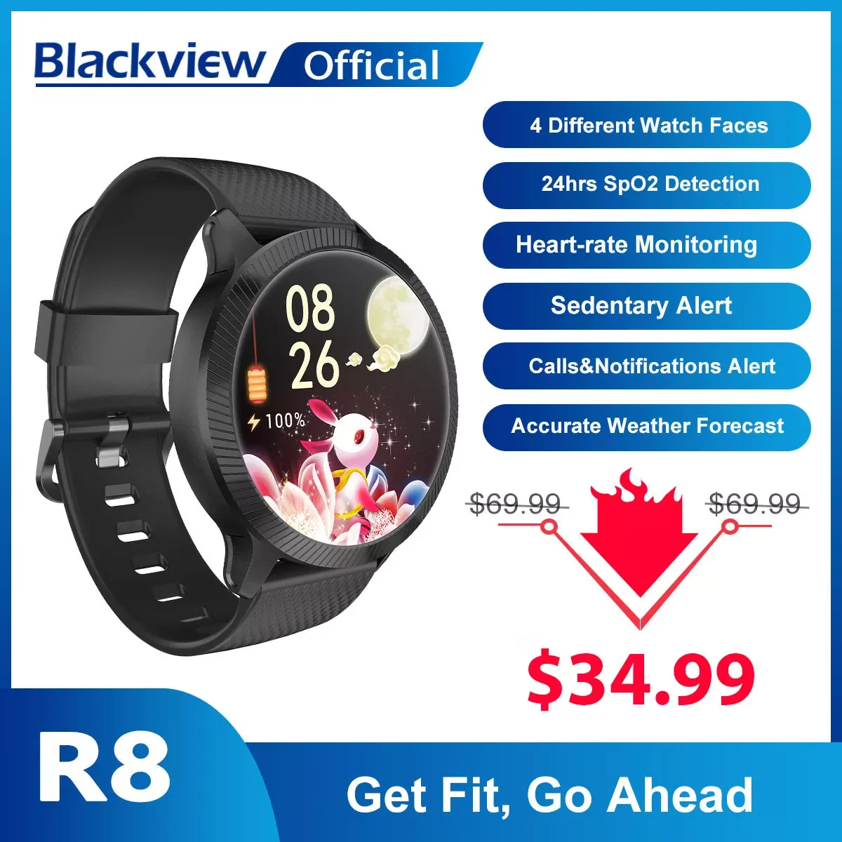 

Blackview 2022 Smart Watch R8 Heart Rate Blood Oxygen Health Monitoring Smartwatch For Men Women Fitness Android IOS