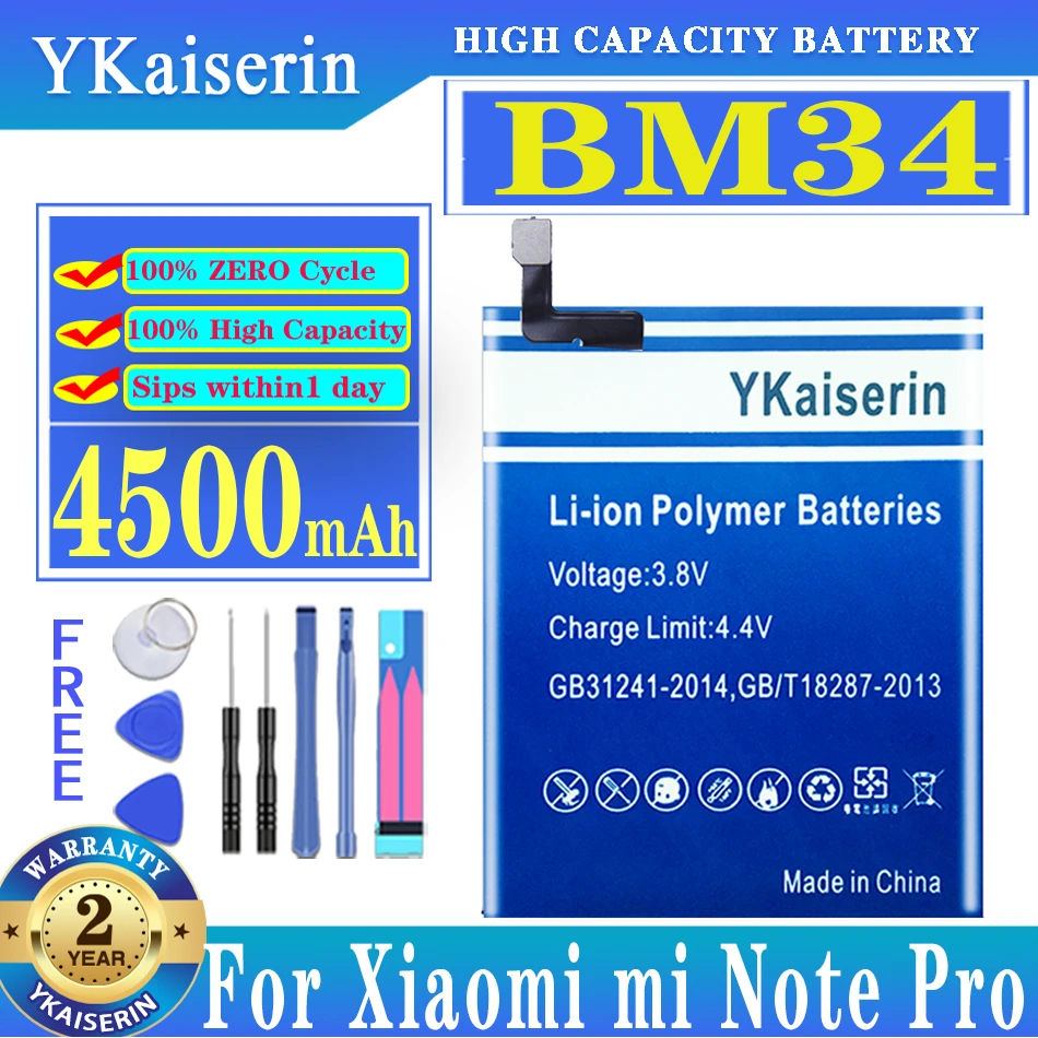 

Сменный аккумулятор ykaisсеребрин BM34 на 4500 мА · ч для Xiaomi Mi Note Pro NotePro, аккумулятор большой емкости, аккумулятор + код отслеживания