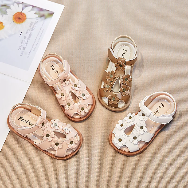

Сандалии Детские с открытым носком, пляжные босоножки с цветочным принтом для девочек, дышащие, с закрытым носком, модная летняя обувь для принцесс, 2023