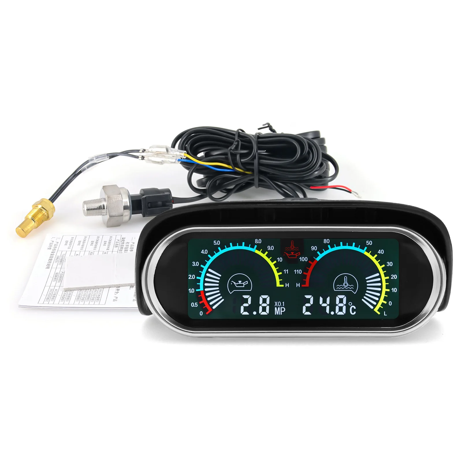 

Измеритель температуры воды давления масла 1/8 NPT Датчик давления масла 12-24 В 2 в 1 ЖК-дисплей Автомобильный цифровой датчик температуры воды Адаптер соединительной трубы
