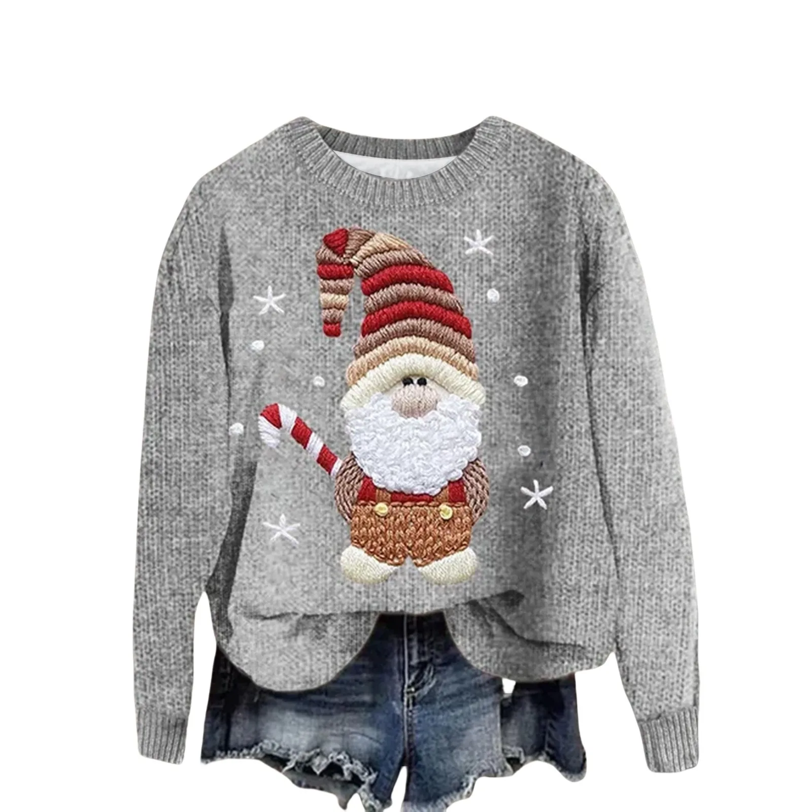 Женский вязаный свитер с принтом Санта-Клауса массивный пуловер иглой без