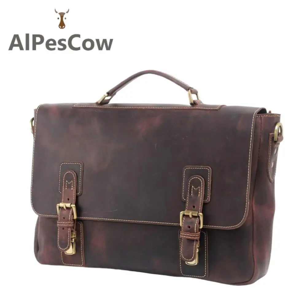

High Quality Cowskin Genuine Leather Design Handbag Tote Bag For Men 100% Alps Cowhide Vintage Briefcase Men Luxury Laptop Bag
