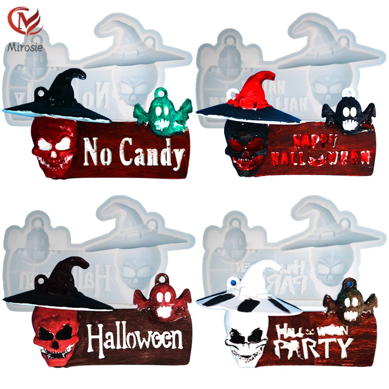 

Mirosie Diy Epoxy Resin Molds Halloween Skull Ghost Listing Decoration Silicone Mold Home Decor Door Pendant Silicone Molds