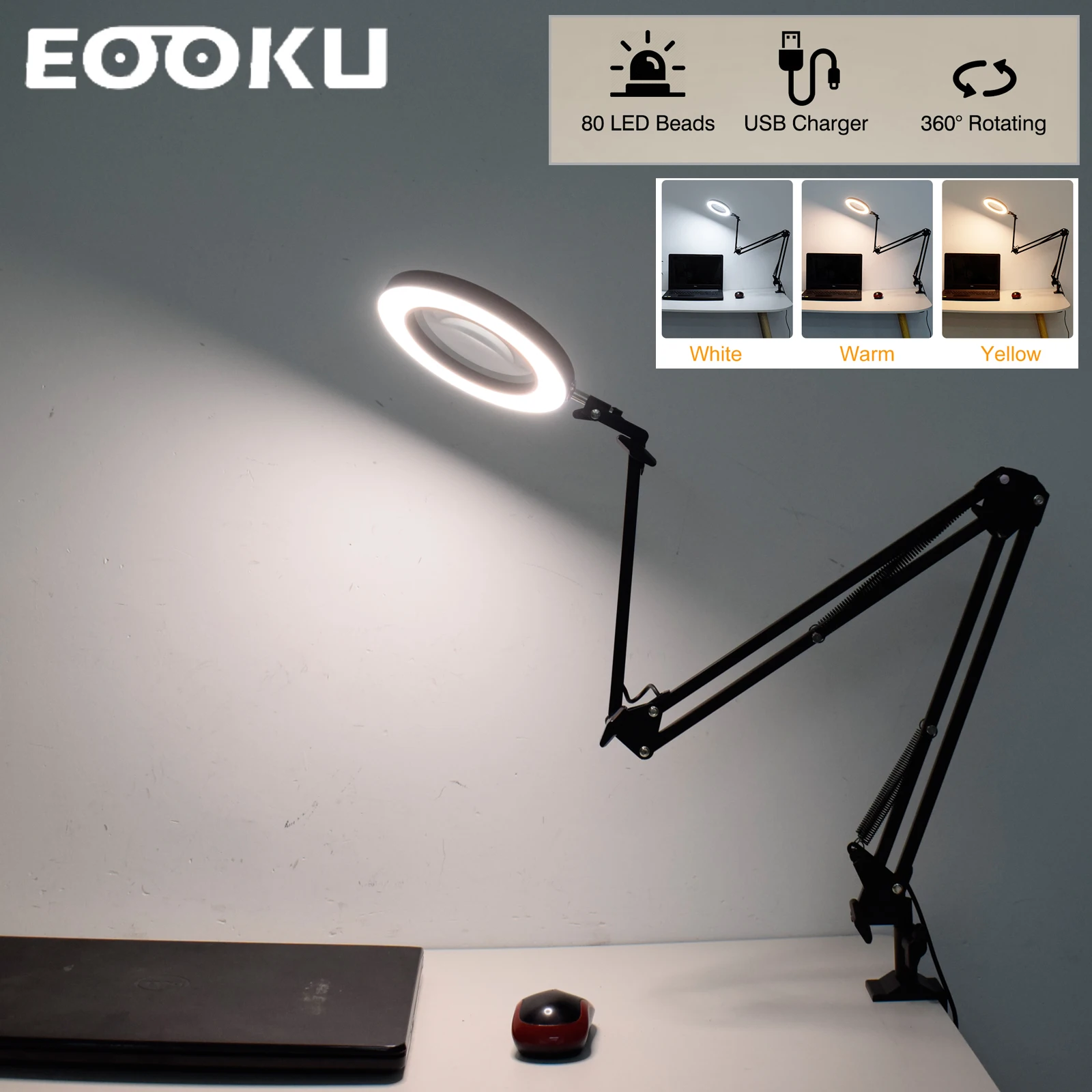 Настольная лампа для чтения EOOKU 12 Вт с 80 светодиодный s 5X стеклянная линза