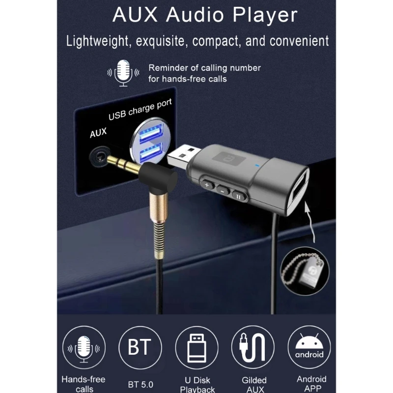 

BluetoothCompatible5.0 3.5mmAUX Car Player USB to UDisk Transmitter Drop Shipping
