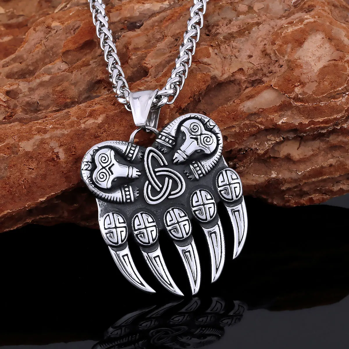 

Nordic Viking Stainless Steel Bear Claw Necklace Retro Men's Celtic Knot Amulet Animal Pattern Pendant Scandinavian Jewelry Gift