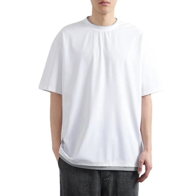 

Футболка мужская из вискозы, однотонная белая Модная рубашка с коротким рукавом и круглым вырезом, свободного покроя, в японском стиле, лето