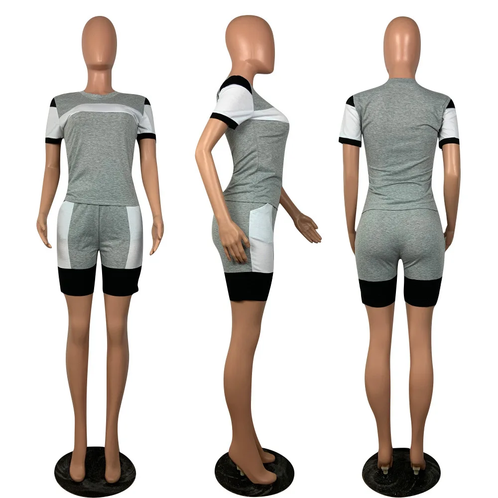 Женский спортивный костюм из двух предметов в стиле пэчворк топа и леггинсов с