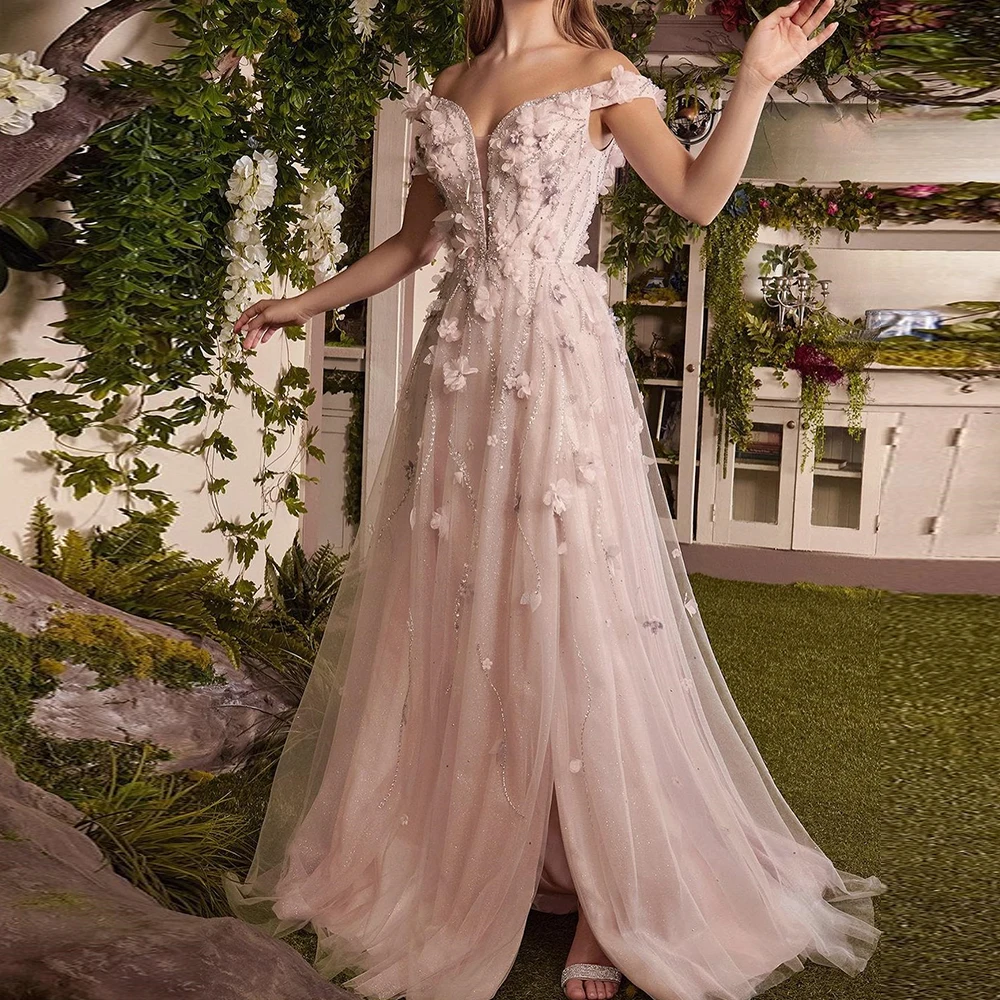 Вечернее платье в пол из Дубая ТРАПЕЦИЕВИДНОЕ Тюлевое с открытыми плечами и