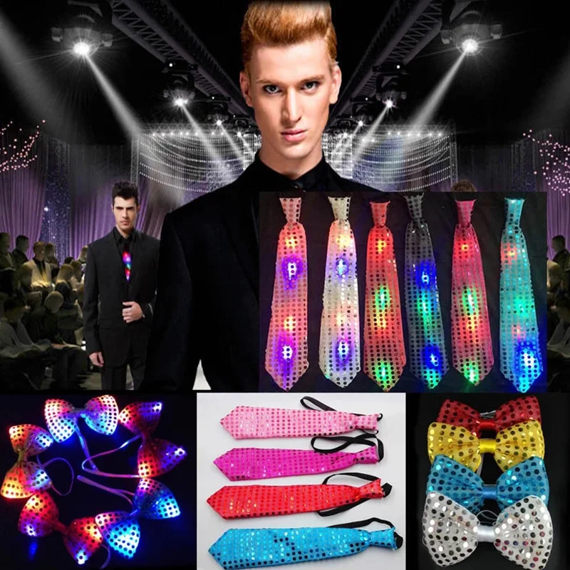 

LED Bowtie Flashing Light Up Sequin Necktie Club Bar Xmas Party Women Tie Wedding Bowtie Luminous Gift 2022 Christmas Decor Supp