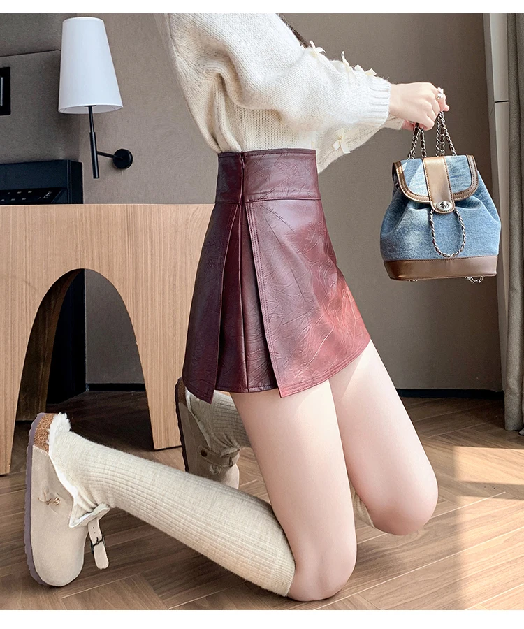 2024 женские осенние и зимние шорты женская короткая кожаная сексуальная юбка с