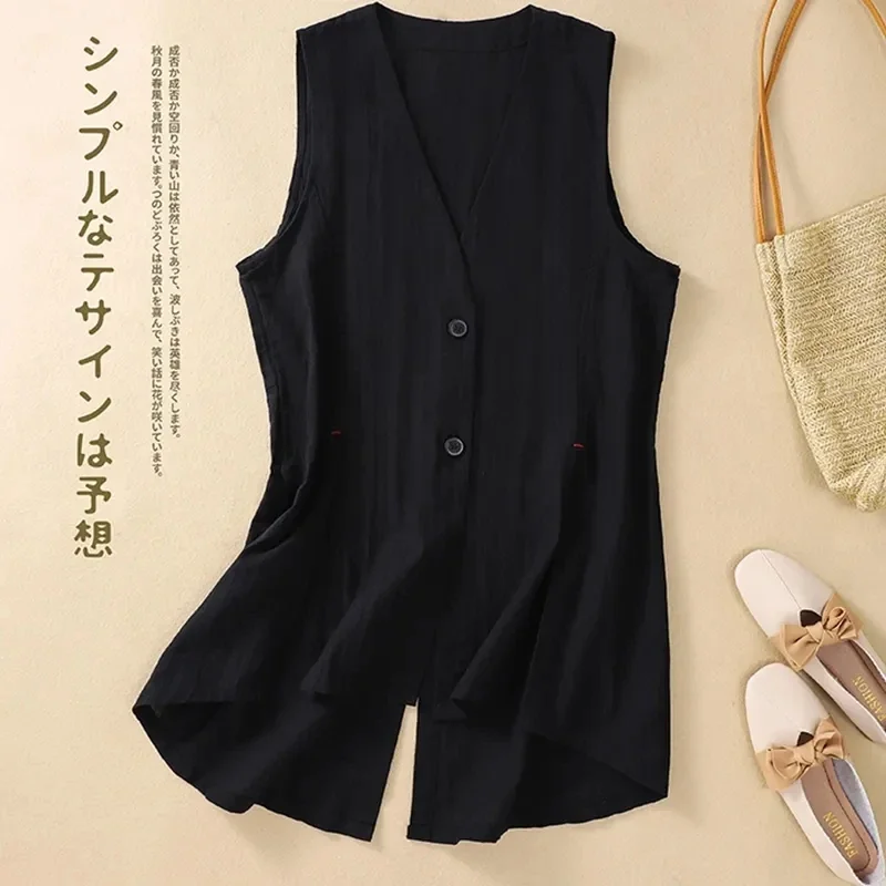 Женский жилет из хлопка и льна весенний для отдыха 2024