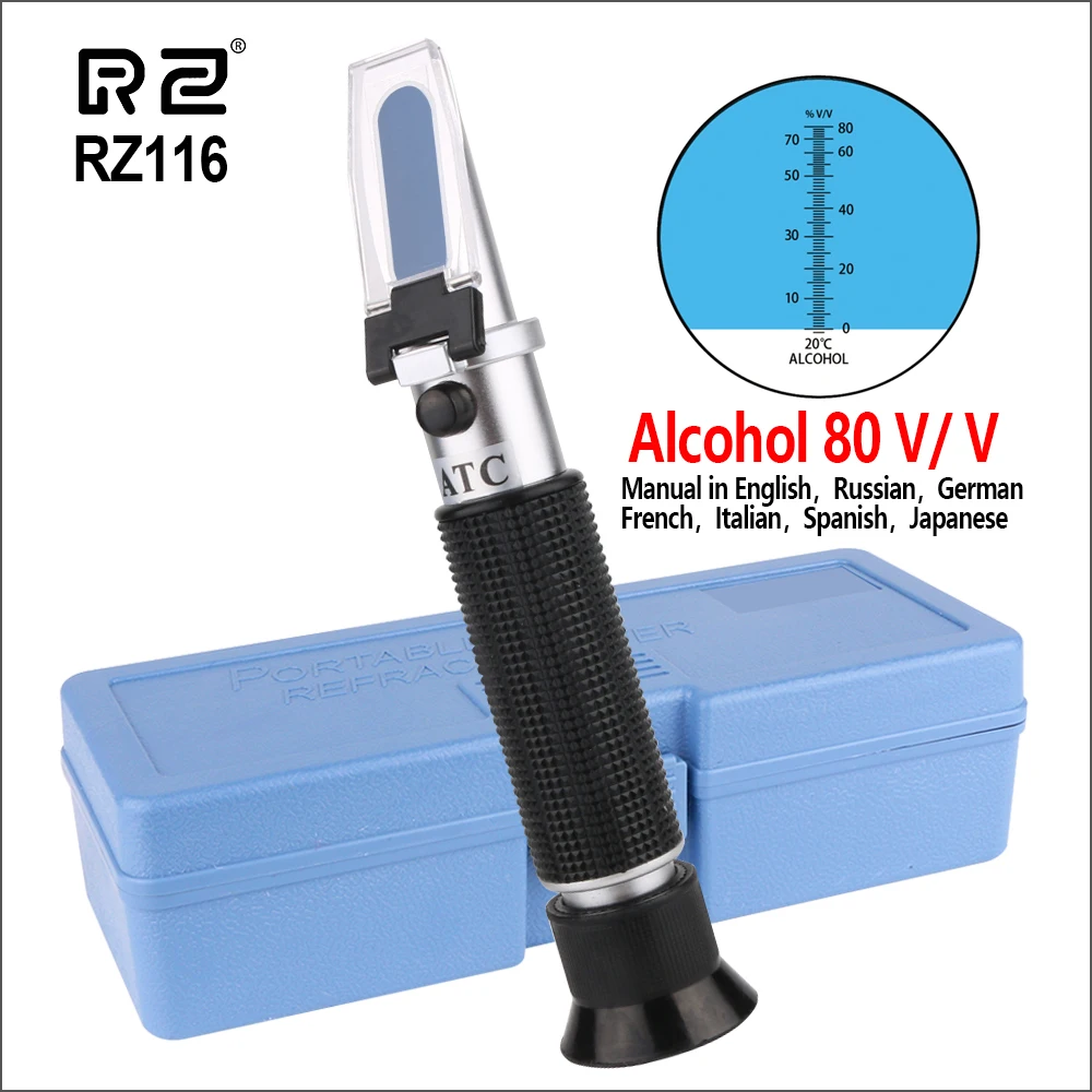 

RZ Refractometer Handheld Digital Alcohol Liquor Production Homebrew Brix 0-80% v/v ATC For Spirit Alcohol Volume Percent