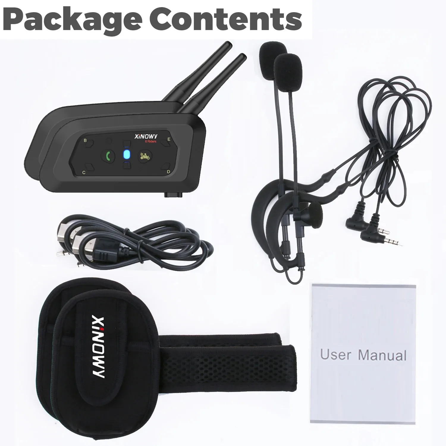 

XINOWY V6C Bluetooth-гарнитура Для Мотоцикла, Полнодуплексная, 1200 М, Водонепроницаемая, С Ушным Крючком, Моно-аудио