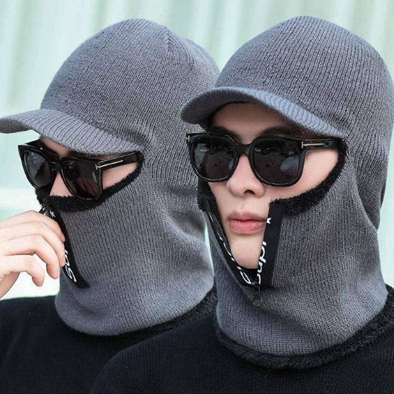 

New Men Winter Warm wool Hat Outdoor Ear Protection Warm Thick Bicycle Knitted Cap Scarf Windproof Visors Cap tide gorras