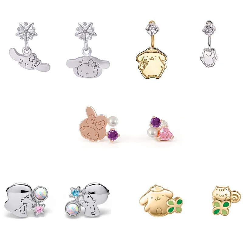 

Kawaii Sanrios Earrings Cute Hellow Kittys My Melody Cinnamoroll Cartoon 952 Sterling Silver Earrings Accessories for Girls Gift