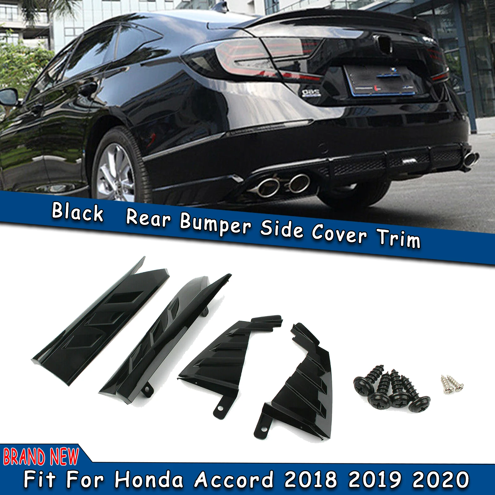 AKASAKA Rear Bumper Side Trim Car Exhaust Corner Guard Molding  Plate Canard Spoiler Lip For Honda Accord 10th 2018-2020