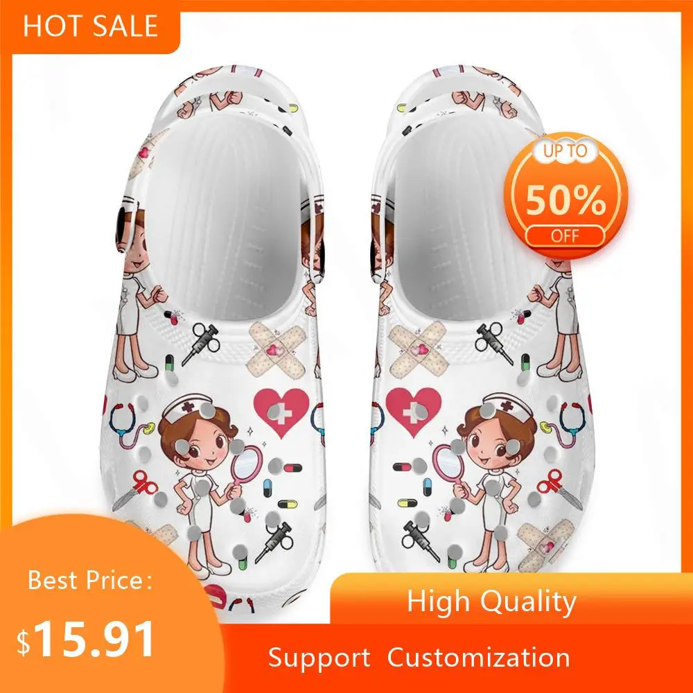 

Тапки HYCOOL женские с мультяшным принтом, милые Нескользящие, Повседневные Дышащие, для медсестер и девушек, пляжные тапочки на плоской подошве