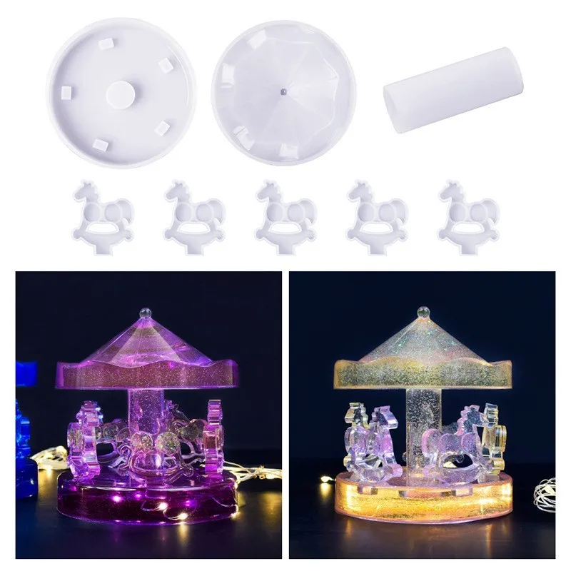 DIY Crystal Epoxy Resin Mold Carousel Swing Table Ornament Jewelry Pendant Mirror Silicone Mould