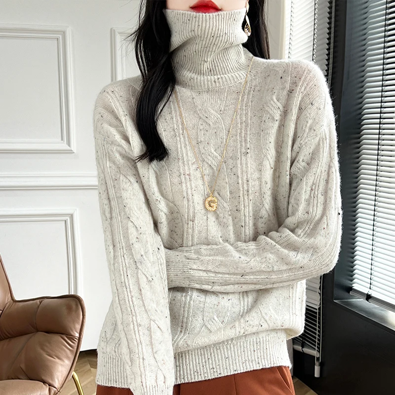 Свитер женский с высоким воротником Осень-зима 2024 новинка 100% шерсть кашемир