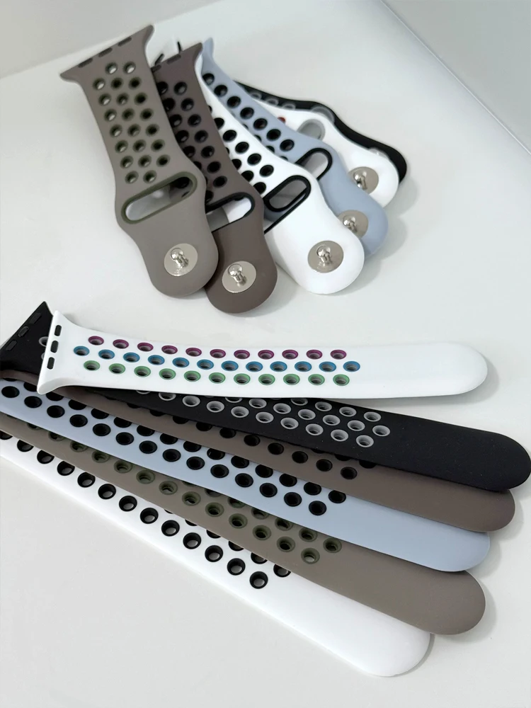 Фото Спортивный ремешок для Apple Watch Series 11, 10, 9, 8, SE, 7, 6, 44 мм, 46 мм, 42 мм, 45 мм, дышащий силиконовый браслет Correa iWatch Ultra 2, 3, 49 мм №3