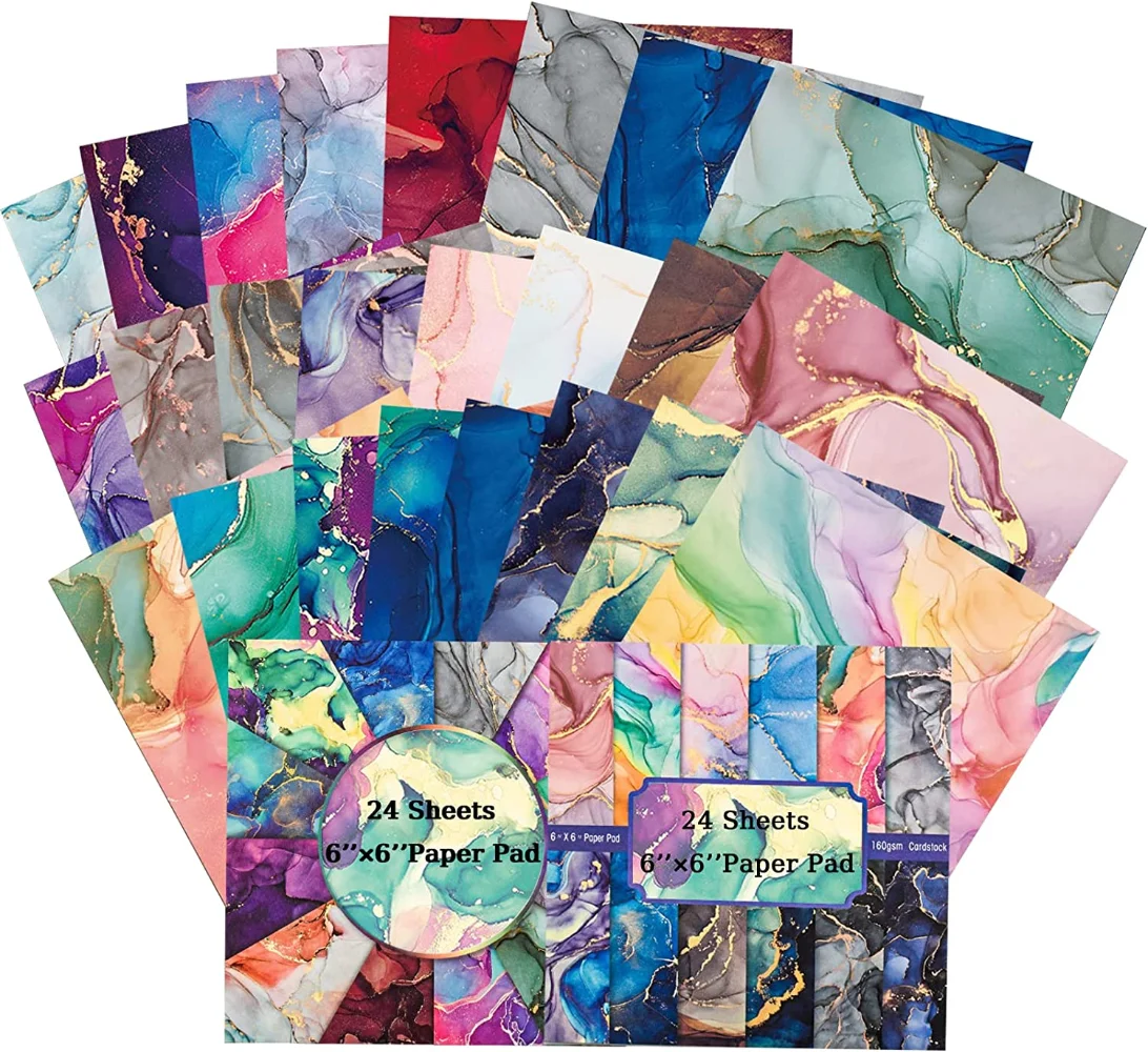 Односторонний мраморный бумажный коврик для скрапбукинга 48 листов с акварельным