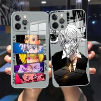 anime hunter x hunters hisoka glas phone case for iphone 13 12 11 pro max xs xr xsmax 8 7 plus 12 13 mini grey blue soft case