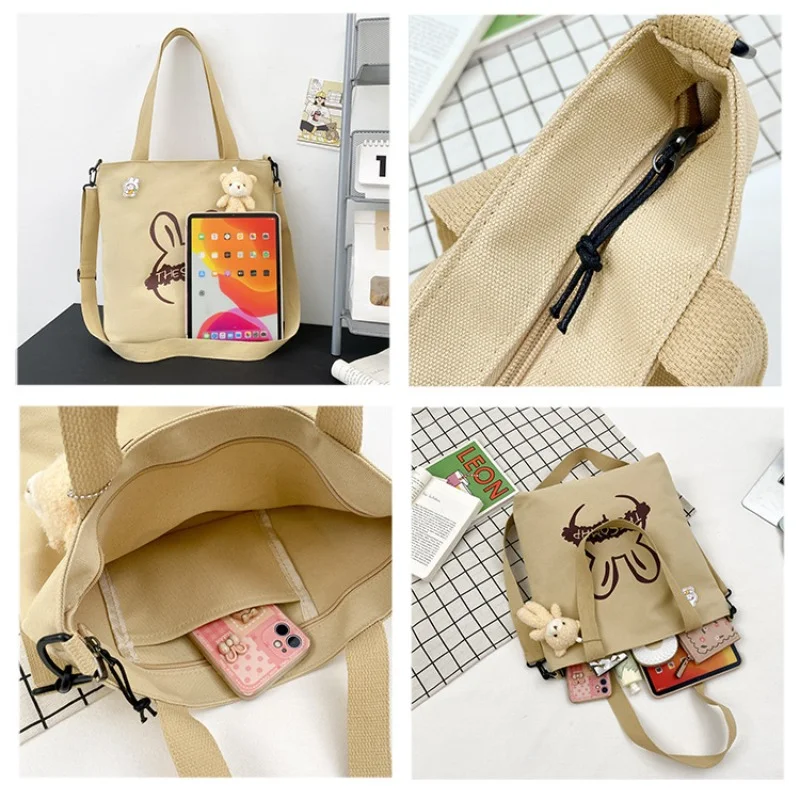 New Simple Canvas Shoulder Bag for Women's Cute Children's Tutoring Class Makeup Bag for Students Tote Bag