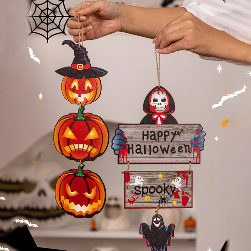 

Дверной знак на Хэллоуин, деревянный счастливый Хэллоуин, украшение для дома, ужас со скелетом-тыквой, подвесной Декор для дома и улицы