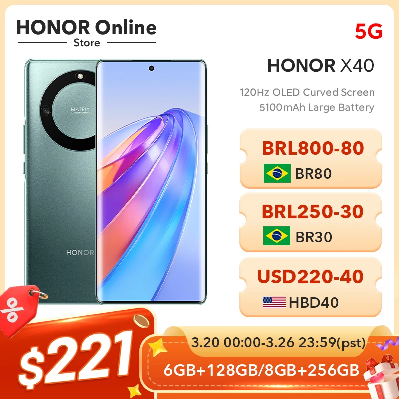 HONOR X40 X 40 5G Smartphone 120Hz OLED Hard Core Curved Screen Fast Charge 5100mAh Large Battery Mobile Phone