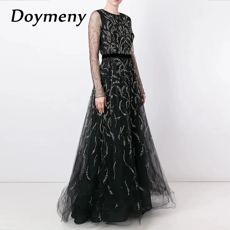 

Doymeny Women’s Elegant Beaded Prom Dress Sequin O-neck A-line Cocktail Formal Evening Party Gowns Vestido de gala فساتين السهرة