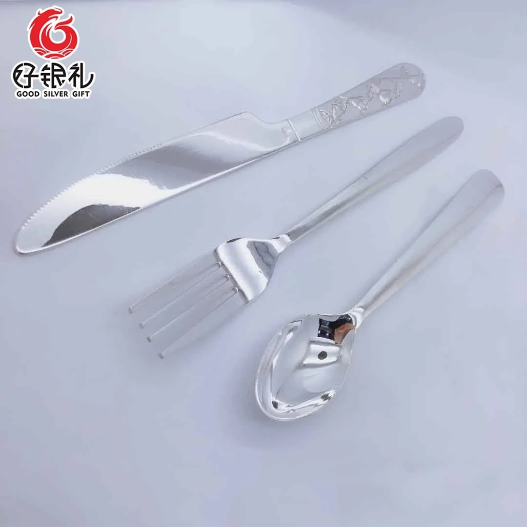 

999 sterling silver western cutlery three-piece home steak cutlery set foot silver steak knife