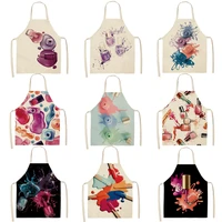 kitchen apron color nail polish bottle printed sleeveless cotton linen aprons men women home cleaning tools tablier fartuchy