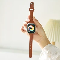 slim genuine leather strap for apple watch band 45mm 44mm 41mm 40mm woman leather watchband bracelet iwatch series 7 se 6 5 4 3
