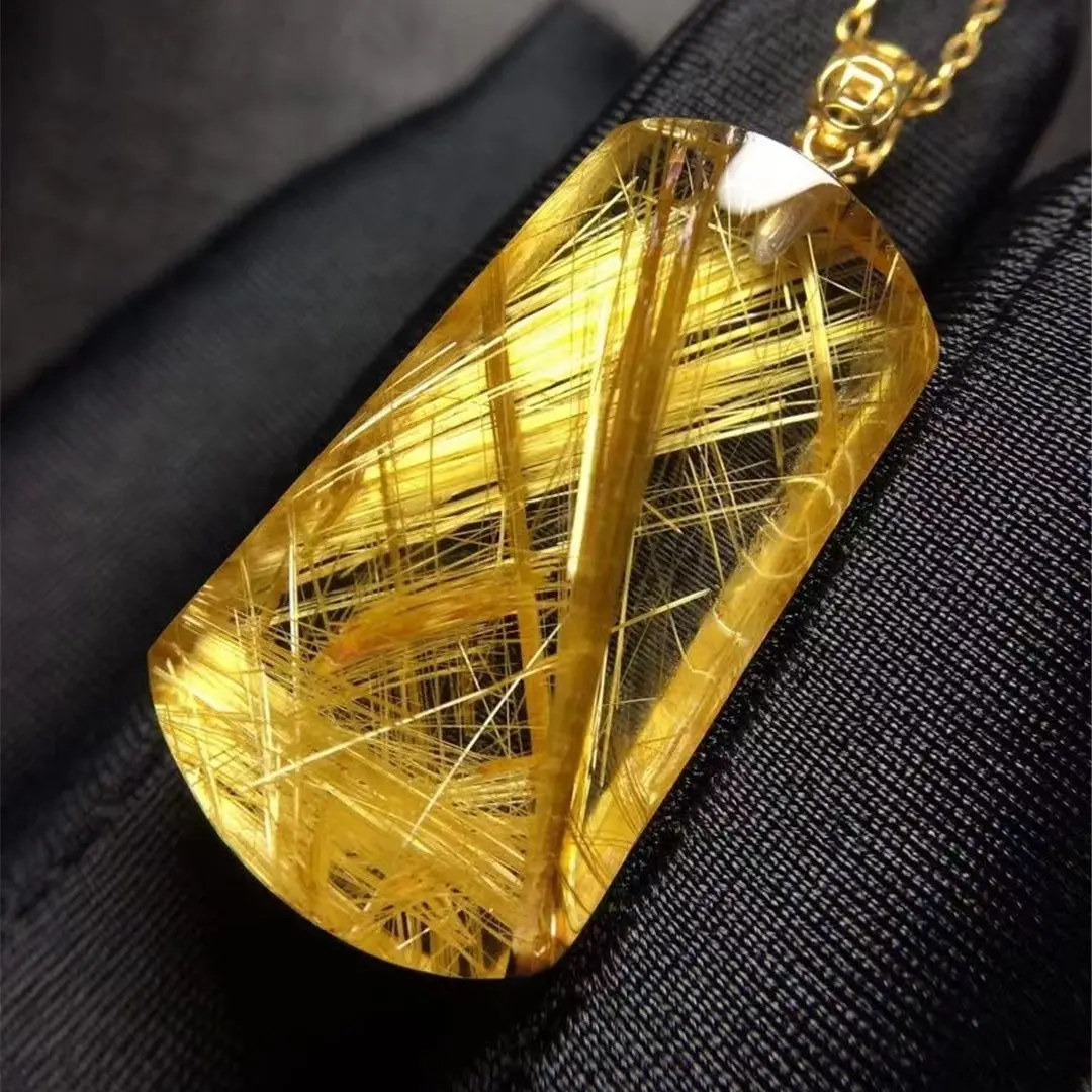 

Кулон кварцевый рутилированный из натурального золота для женщин и мужчин, подарочные бусины с кристаллами рейки 28x16x8 мм, 18-каратное золото, AAAAA