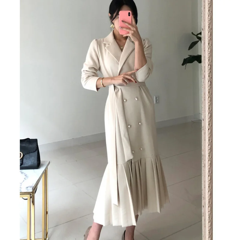 

New Fashion Women's Dress Solid Color Suit Collar Regular Sleeve Commuter Button Vestido Casual Party Dress for Women 2023