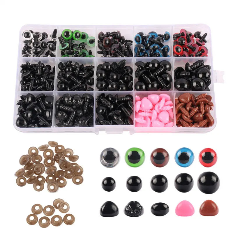 

560PCS Plastic Safety Eyes and Noses,6mm-14mm Colorful Crochet Toy Eyes and Noses with Washers for Craft Doll Puppet Teddy Bear