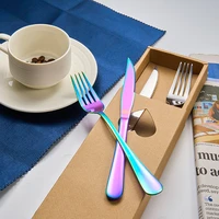 stainless steel cutlery set western hotel titanium plated steak knife and fork two piece gift box set travel cutlery set
